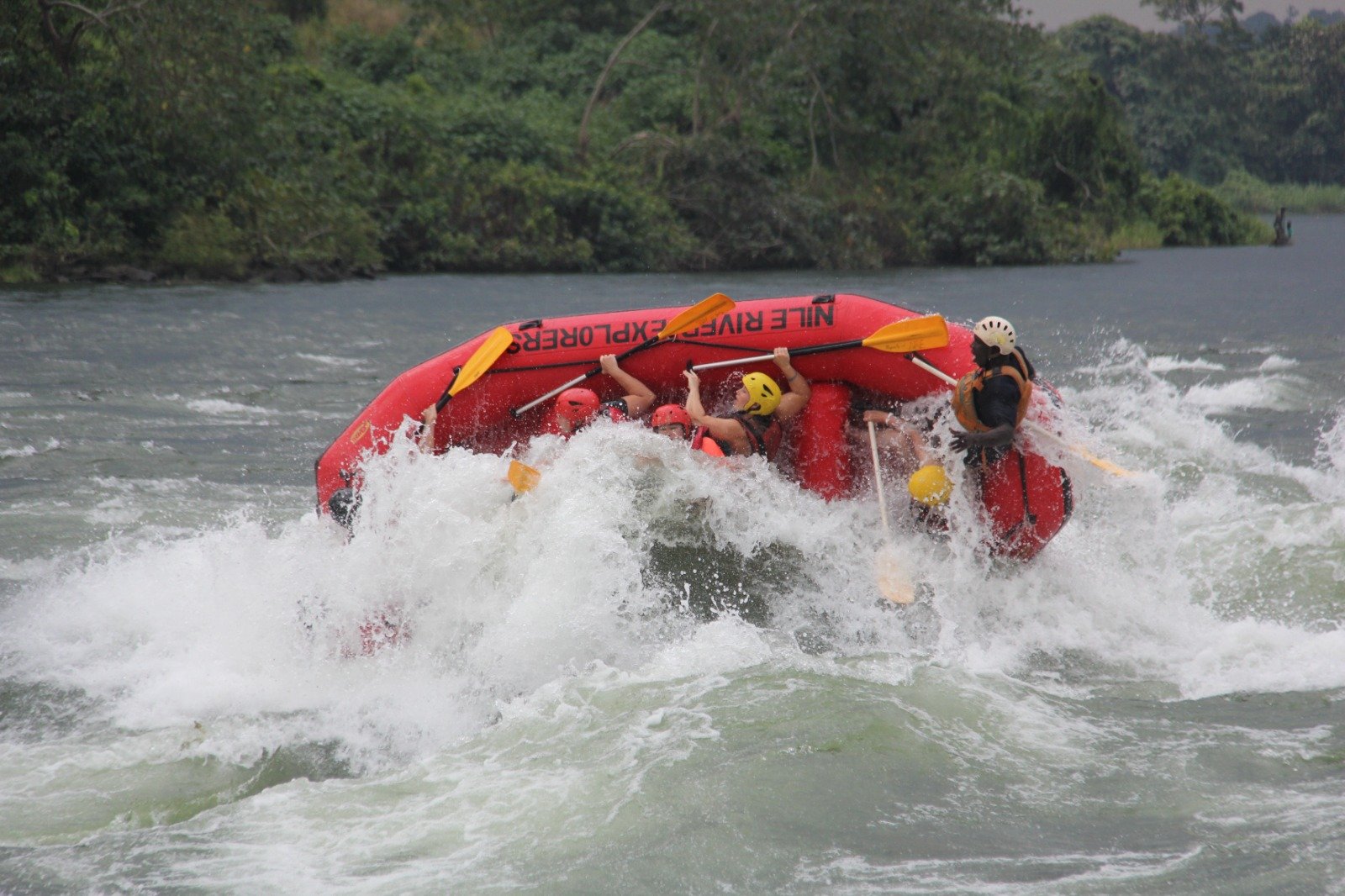White water rafting on the Nile River rapids in Jinja Uganda